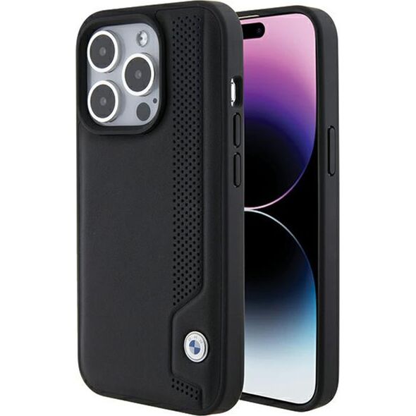 BMW BMW BMHCP15X22RBDK iPhone 15 Pro Max 6.1" czarny/black hardcase Leather Blue Dots