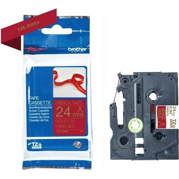 Brother TZE-RW54, PT-P900W, PT-H500, PT-P750W, PT-P950NW, PT-D600VP, PT-D800W, Gold, Thermal transfer, Red, Brother, 2.4 cm