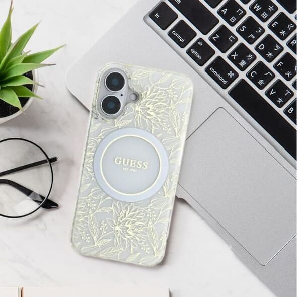 Guess GUHMP16XHCPOFPA iPhone 16 Pro Max   6.9" zielony/green hardcase IML Flowers Allover Electro With Pearl Strap MagSafe