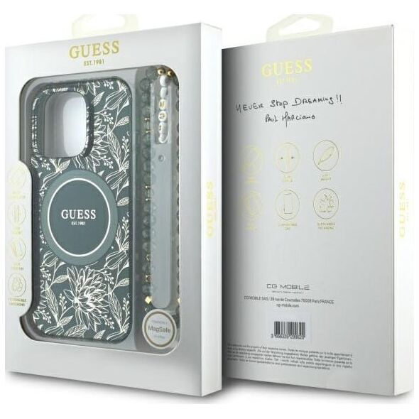 Guess GUHMP16XHCPOFPA iPhone 16 Pro Max   6.9" zielony/green hardcase IML Flowers Allover Electro With Pearl Strap MagSafe
