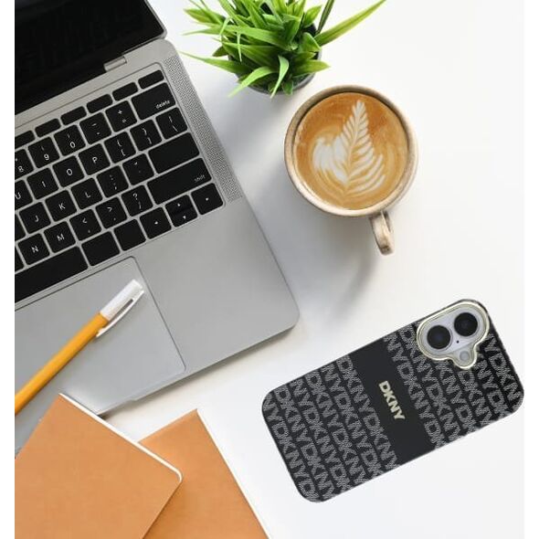 DKNY DKHMP16SHRHSEK iPhone 16 6.1"        czarny/black hardcase Repeat Texture Pattern With Stripe