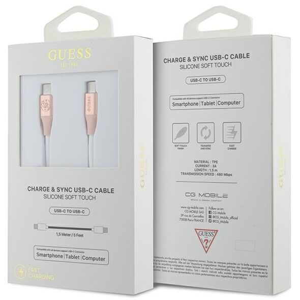 Guess GUCCLALRGDP cable USB-C / USB-C 1.5m Fast Charging Ebossed Logo pink
