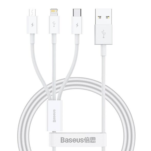 Baseus Superior Data USB-A/microUSB - Lightning - USB-C Cable 3.5A 1m (White)