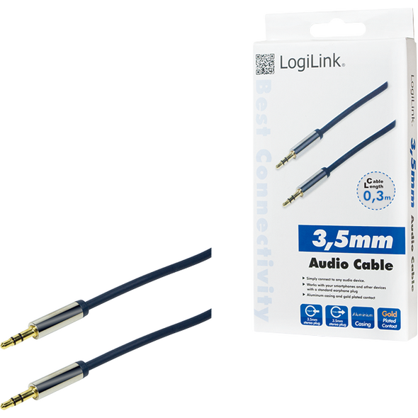 Kabel LogiLink Jack 3.5mm - Jack 3.5mm 0.3m niebieski (CA10030)