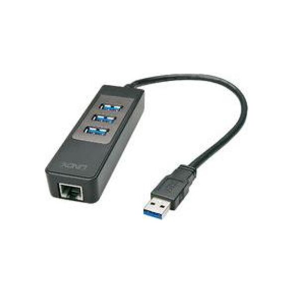 HUB USB Lindy 1x RJ-45  + 3x USB-A 3.0 (43176)