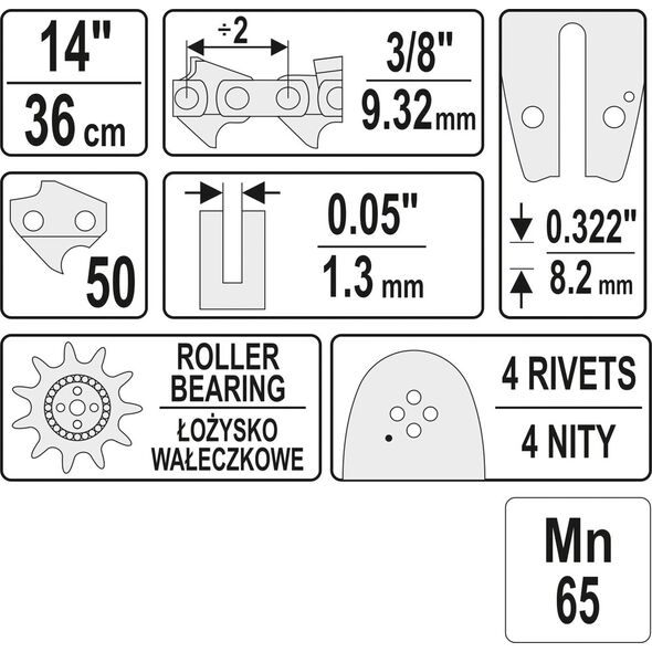 Yato Prowadnica łańcucha 14" podziałka 3/8" szerokość 0,05" 50G (YT-84930)