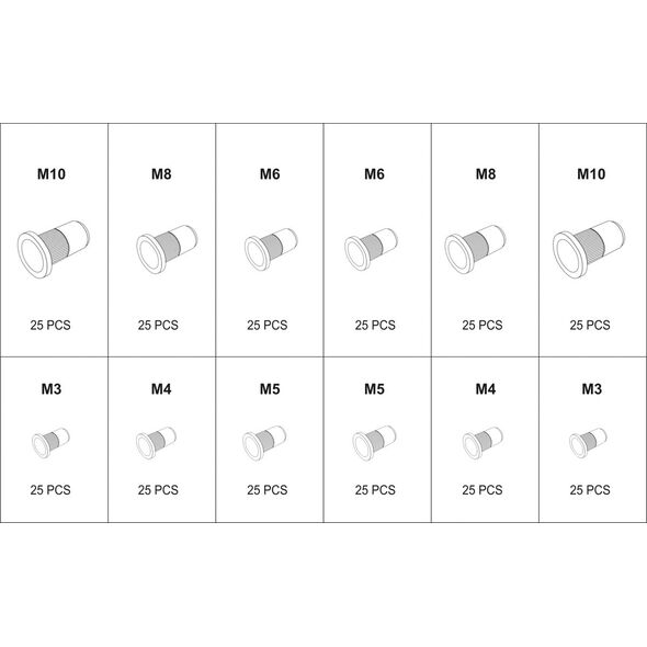 Yato Zestaw nitonakrętek stalowych i aluminiowych M3 - M10 300szt. (YT-36480)