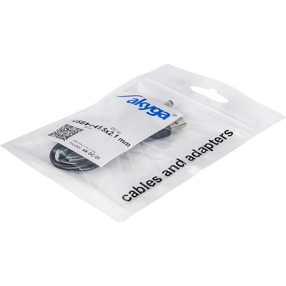 Kabel USB Akyga USB-A - DC 5.5 x 2.1 mm 0.8 m Czarny (AK-DC-01)