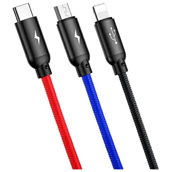Kabel USB Baseus USB-A - USB-C + microUSB + Lightning 1.2 m Czarny (31567-uniw)