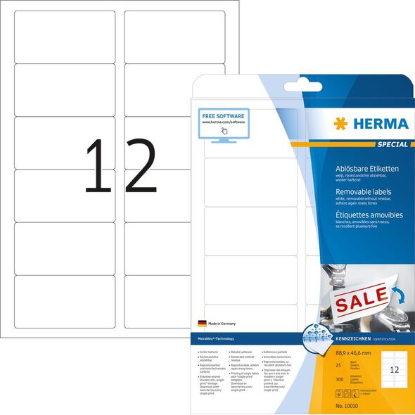 Herma HERMA Etiketten A4 weiß 88,9x46,6 mm ablösbar Papier 300 St.