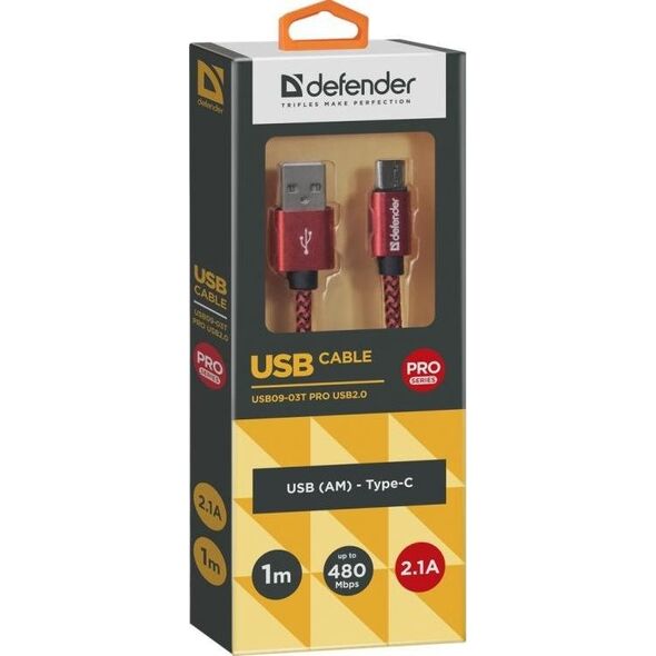 Kabel USB Defender USB-A - USB-C 1 m Czerwony (87813)