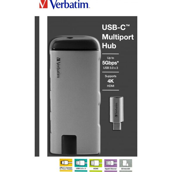 HUB USB Verbatim 1x SD 1x USB-C  + 3x USB-A 3.0 (49142)