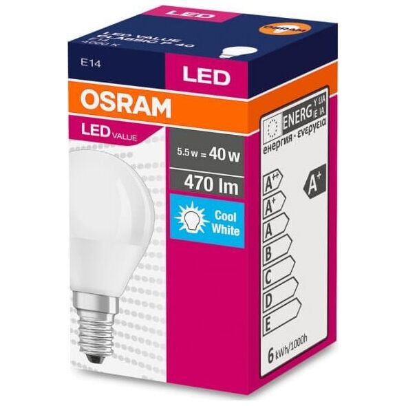 Ledvance OSRAM LED VALUE ClasP 230V 5,7W 840 E14 noDIM A+ Plast matný 470lm 4000K 10000h (krabička 1ks)