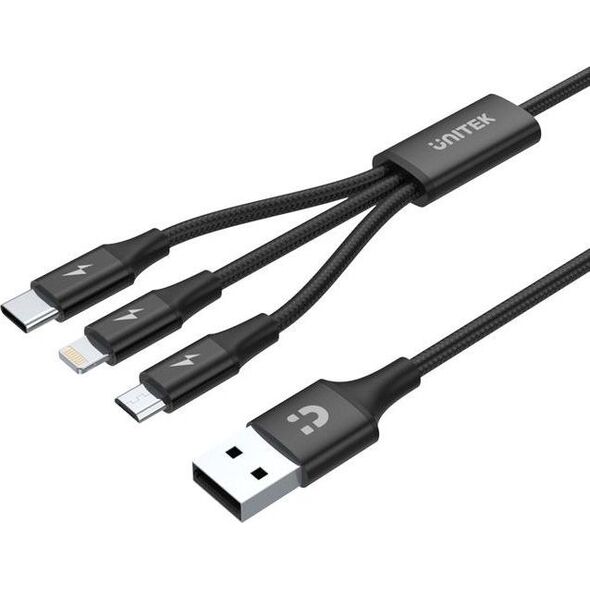 Kabel USB Unitek USB-A - USB-C + microUSB + Lightning 1.2 m Czarny (C14049BK)
