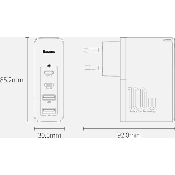 Ładowarka Baseus GaN2 Pro 2x USB-A 2x USB-C 3 A (BSU2726BLK)