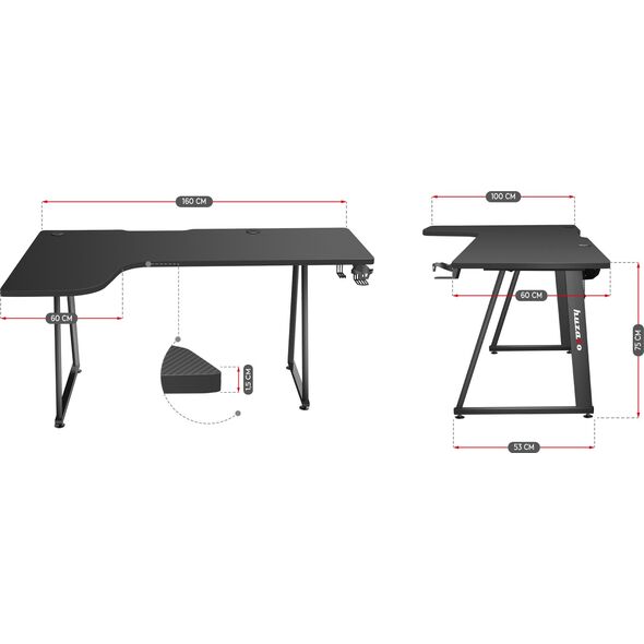Biurko Huzaro Hero 7.7 Czarne 160 cmx60 cm