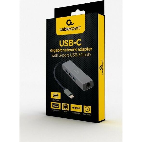 HUB USB Gembird 1x RJ-45  + 3x USB-A 3.0 (A-CMU3-LAN-01)