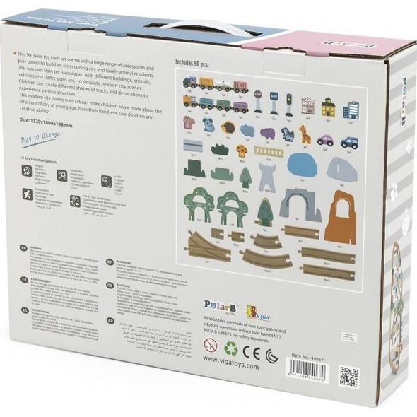 Viga Toys Drewniana kolejka dla dzieci Pociąg Tor 90 elementów