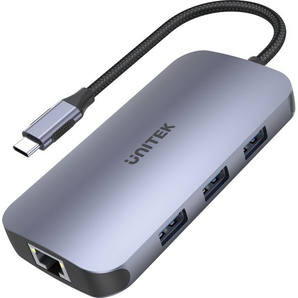 HUB USB Unitek 1x RJ-45 1x USB-C 1x USB-C PD 1x SDHC  + 3x USB-A 3.2 Gen1 (D1071A)