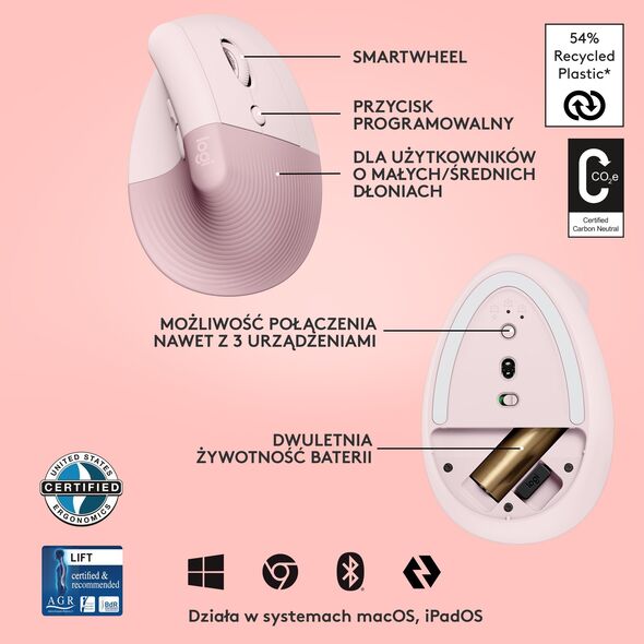 Mysz Logitech Lift Rose (910-006478)