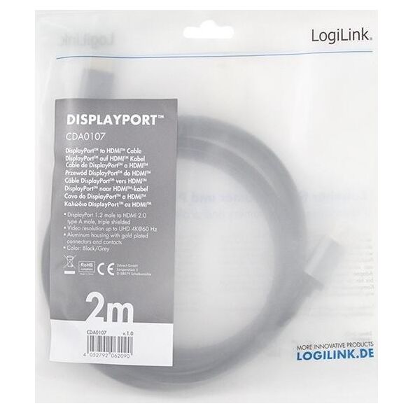 Kabel LogiLink DisplayPort - HDMI 2m czarny (1_812820)