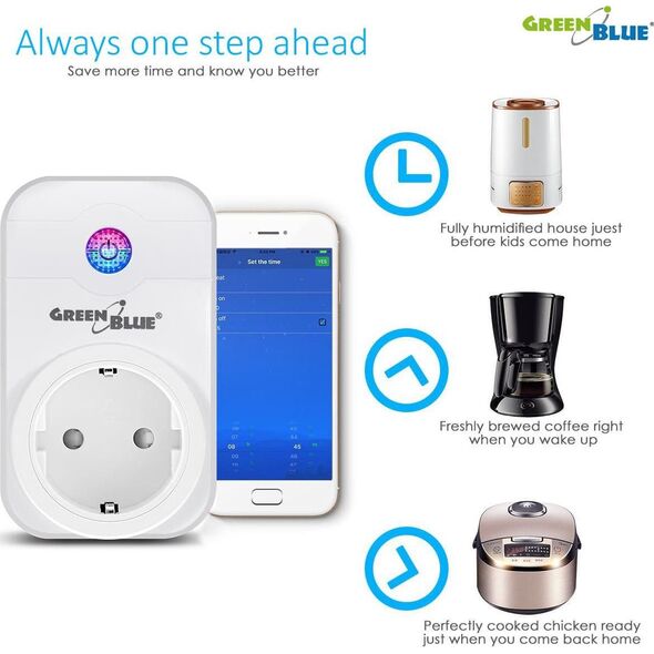 GreenBlue Gniazdko WIFI sterowane zdalnie GreenBlue GB155G Android iOS Alexa Google Home timer max 2000W (typ niemiecki)