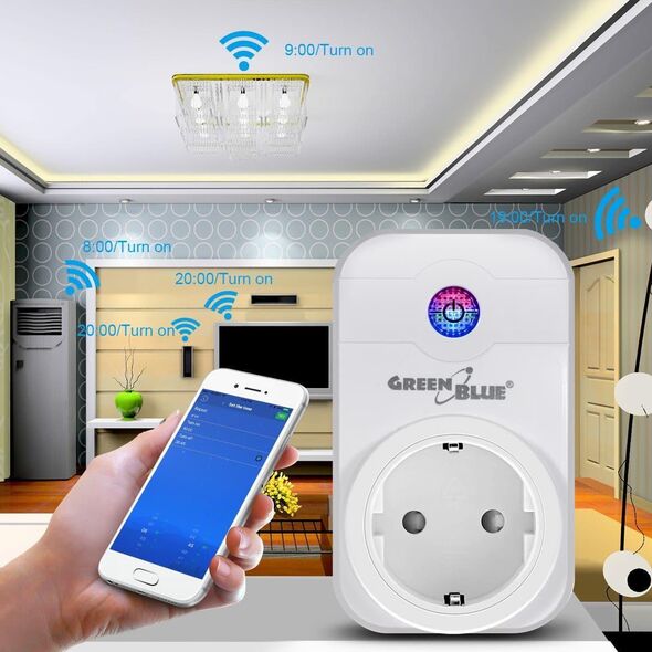 GreenBlue Gniazdko WIFI sterowane zdalnie GreenBlue GB155G Android iOS Alexa Google Home timer max 2000W (typ niemiecki)