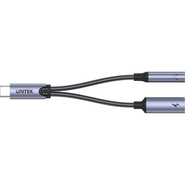 Adapter USB Unitek USB-C - Jack 3.5mm + USB-C Srebrny  (M205A)