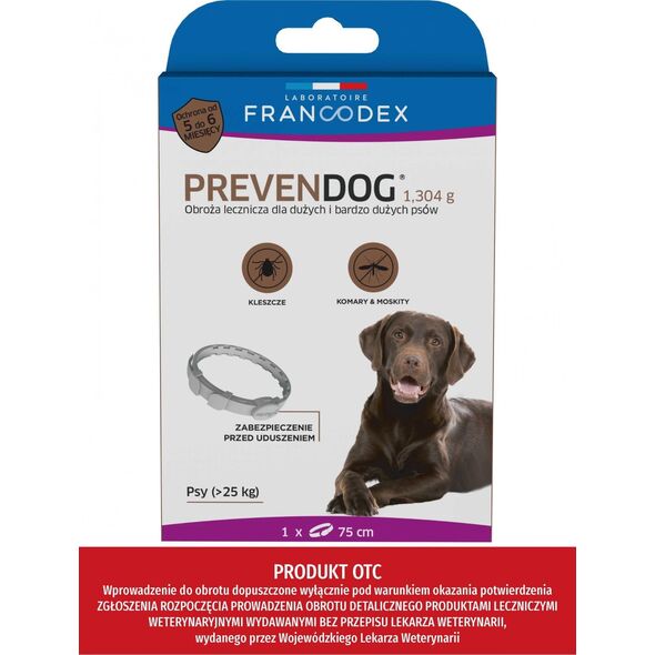 Francodex FRANCODEX Obroża biobójcza PREVENDOG 75 cm dla dużych i bardzo dużych psów pow. 25 kg - 1 szt.