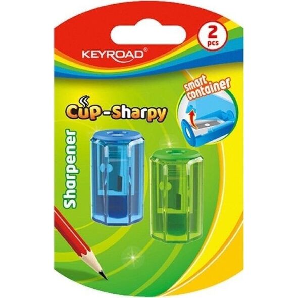 Keyroad Temperówka plastikowa KEYROAD CUP-SHARPY, pojedyncza, z pojemnikiem, średnica: 8mm, 2szt, blister