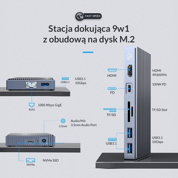 Stacja/replikator Orico 9w1 (CDH-9N-GY-BP)
