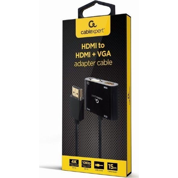 Adapter AV Gembird HDMI - HDMI + D-Sub (VGA) + Jack 3.5mm czarny (A-HDMIM-HDMIFVGAF-01)