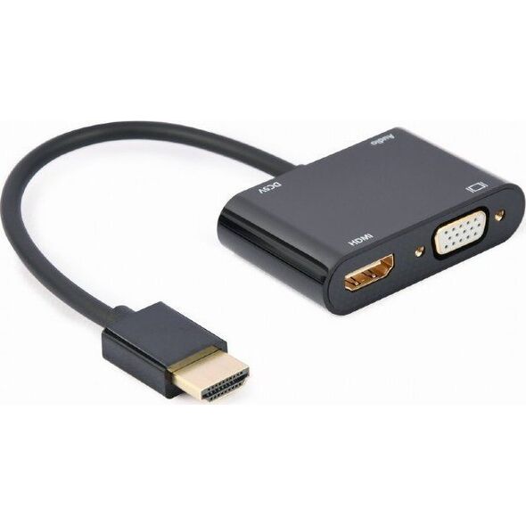 Adapter AV Gembird HDMI - HDMI + D-Sub (VGA) + Jack 3.5mm czarny (A-HDMIM-HDMIFVGAF-01)