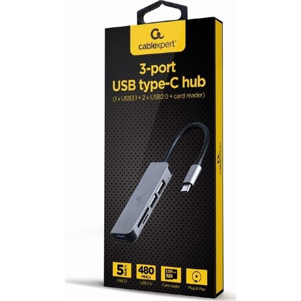 HUB USB Gembird 1x SD 1x TF  + 3x USB-A 2.0 3.2 Gen1 (UHB-CM-CRU3P1U2P2-01)
