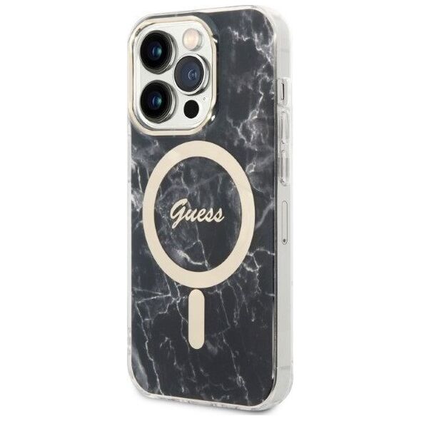 Guess Zestaw Guess GUBPP14LHMEACSK Case+ Charger iPhone 14 Pro 6,1" czarny/black hard case Marble MagSafe NoSize