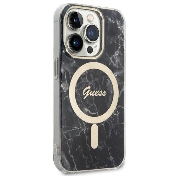 Guess Zestaw Guess GUBPP14LHMEACSK Case+ Charger iPhone 14 Pro 6,1" czarny/black hard case Marble MagSafe NoSize