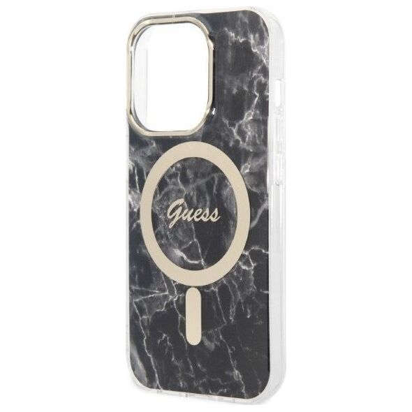 Guess Zestaw Guess GUBPP14LHMEACSK Case+ Charger iPhone 14 Pro 6,1" czarny/black hard case Marble MagSafe NoSize