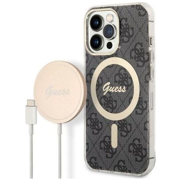 Guess Zestaw Guess GUBPP13LH4EACSK Case+ Charger iPhone 13 Pro czarny/black hard case 4G Print MagSafe NoSize