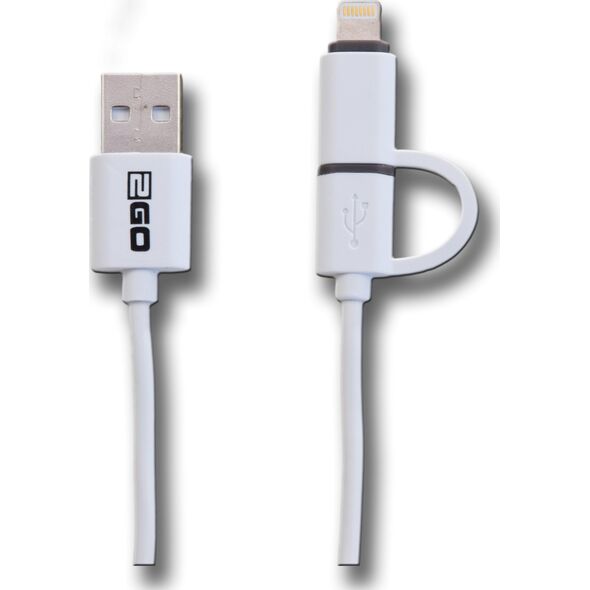 Kabel USB 2GO USB-A - microUSB + Lightning 1 m Biały (795637)