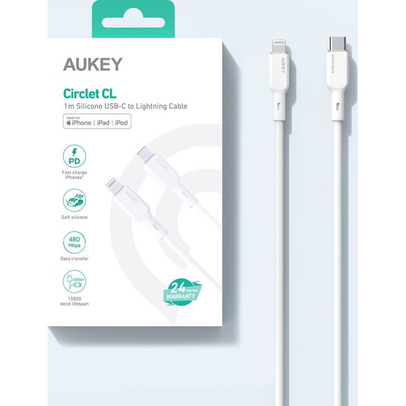 Kabel USB Aukey USB-C - Lightning 1.8 m Biały (CB-SCL2)