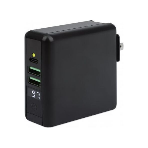 Szybkozłączka Prestigio Manhattan cestovní nabíječka a powerbanka, 4-in-1, 8.000 mAh,  Interchangeable US/EU/UK Plugs, černá