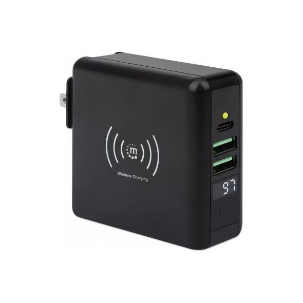 Szybkozłączka Prestigio Manhattan cestovní nabíječka a powerbanka, 4-in-1, 8.000 mAh,  Interchangeable US/EU/UK Plugs, černá