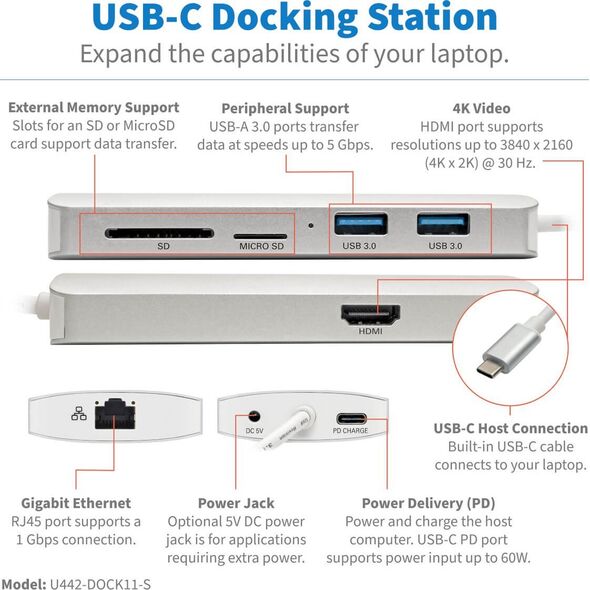Adapter USB Eaton Adapter USBC DOCK,HDMI/ETHRNT/SD CARD U442-DOCK11-S