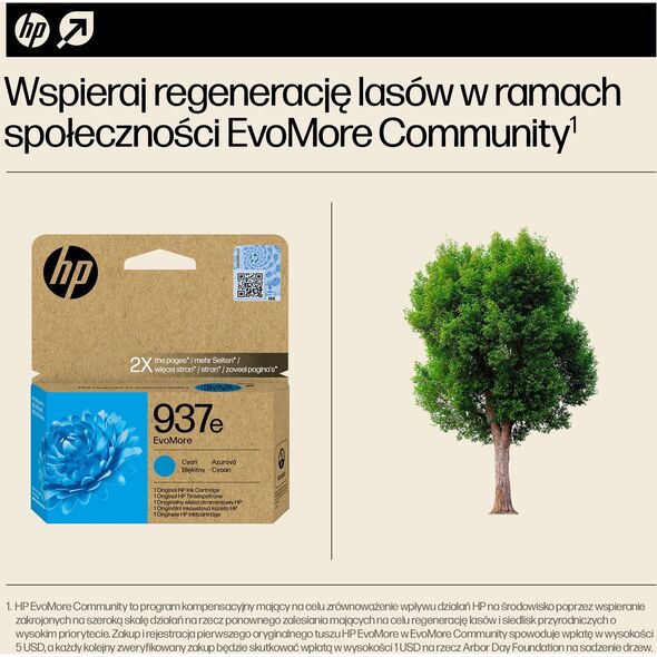 HP HP INC Atrament HP 937e EvoMore Cyan Original Ink Cartri