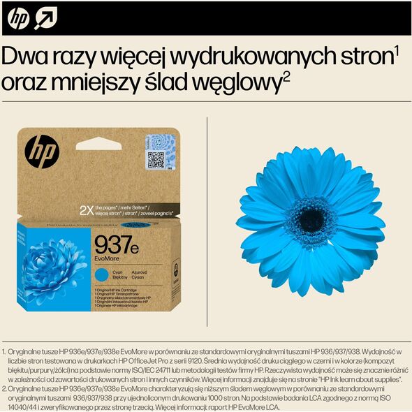 HP HP INC Atrament HP 937e EvoMore Cyan Original Ink Cartri