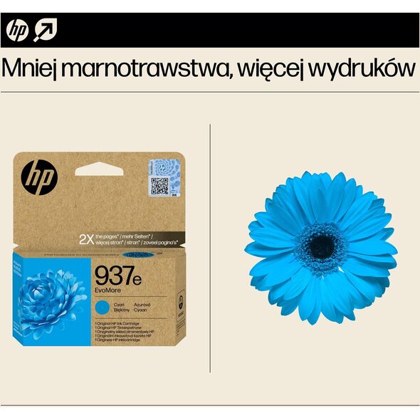 HP HP INC Atrament HP 937e EvoMore Cyan Original Ink Cartri