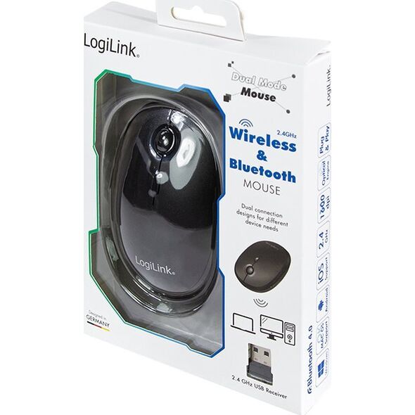 Mysz LogiLink LogiLink Maus Funk & Bluetooth,2.4GHz,800/1200/1600dpi,schw.