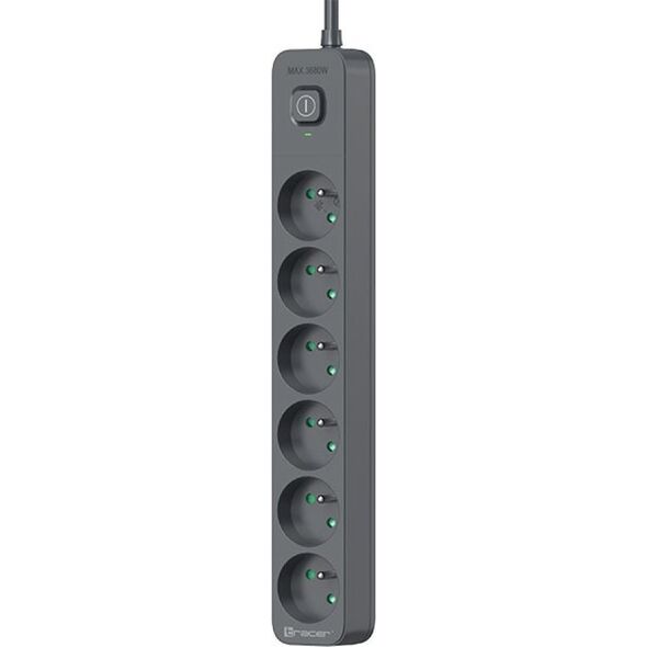 Listwa zasilająca Tracer Tracer Power Line+ 1,8 m 6 gniazd grafitowy