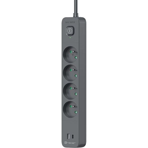 Listwa zasilająca Tracer Tracer Power Line+ 1,5 m 4 gniazd USB PD18W grafitowy