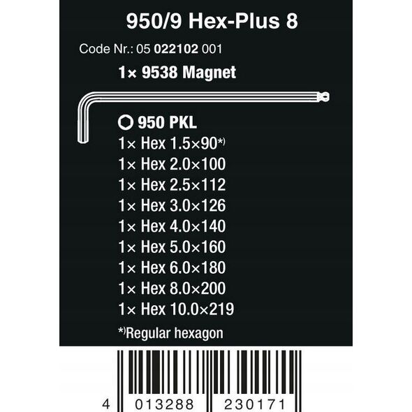 Wera Wera 950/9 Hex-Plus 8 L-key set, 9 pieces, screwdriver (chrome, with retaining clip and wall holder)